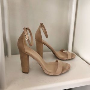 Suede Chunky Nude Heels